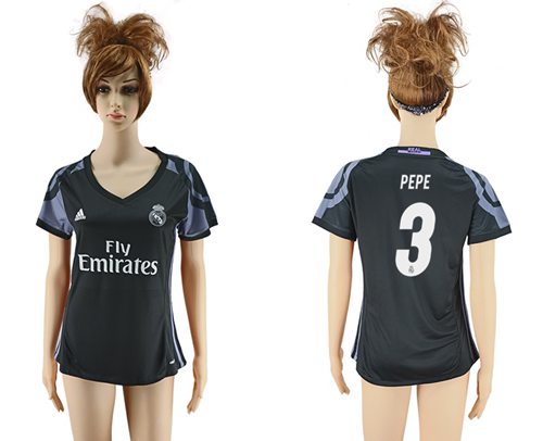 Women's Real Madrid #3 Pepe Sec Away Soccer Club Jersey - Click Image to Close